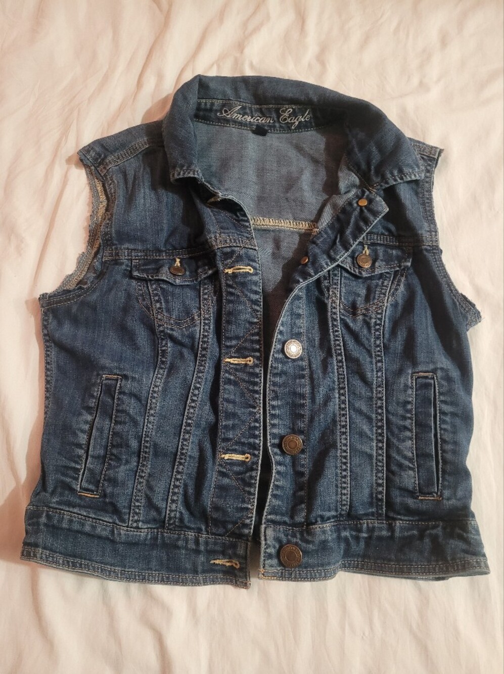American Eagle Outfitters Dark Blue Denim Button-Front Vest